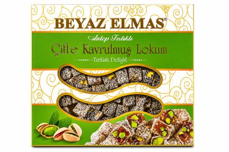 Beyaz Elmas Çifte Kavrulmuş Lokum 400 Gr Antep Fıstıklı Geleneksel Türk Lokumu