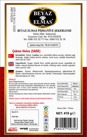 Beyaz Elmas Kastamonu Çekme Helva Sade 410 Gr - Geleneksel Kastamonu Usulü Çekme Helva - Tel Helva