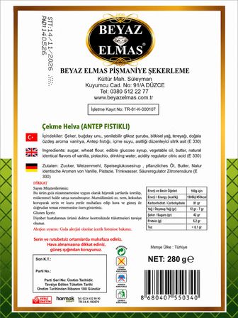 Beyaz Elmas Kastamonu Çekme Helva Antep Fıstıklı 280 Gr - Geleneksel Kastamonu Usulü Çekme Helva - Tel Helva