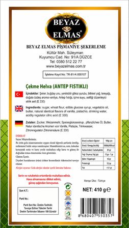 Beyaz Elmas Kastamonu Çekme Helvası Antep Fıstıklı 410 Gr - Geleneksel Kastamonu Helvası - Tel Helva