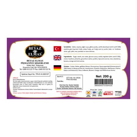 Beyaz Elmas Sultan Lokum 200 Gr - Karışık Türk Lokumu - Fındıklı ve Antep Fıstıklı