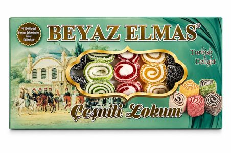 Beyaz Elmas Çeşnili Lokum 200 Gr Karışık Meyve Aromalı Türk Lokumu - Hindistan Cevizli