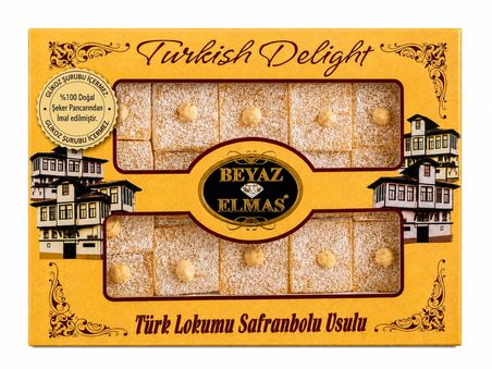 beyaz elmas kare safranbolu lokumu 400 gr - glikoz şurubu i̇çermez -  şeker pancarından üretilmiştir - fındıklı türk lokumu