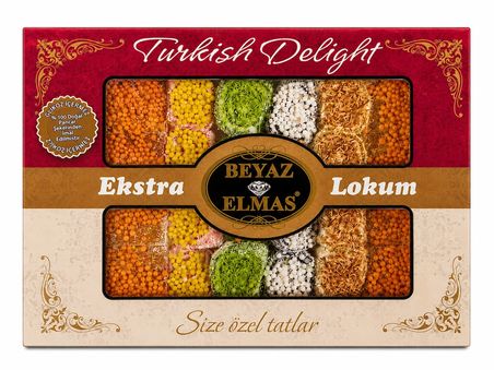 beyaz elmas beyas elmas kare karışık lokum 400 gr -  pancar şekerinden üretilmiştir - glikoz i̇çermez - türk lokumu