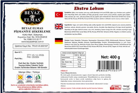 beyaz elmas beyas elmas kare karışık lokum 400 gr -  pancar şekerinden üretilmiştir - glikoz i̇çermez - türk lokumu
