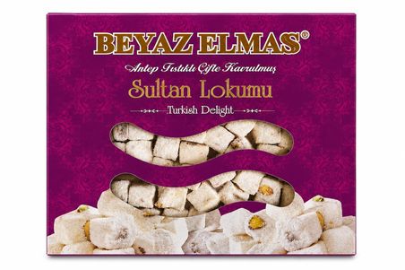 Beyaz Elmas Çifte Kavrulmuş Sultan Lokum 400 Gr - Antep Fıstıklı Geleneksel Türk Lokumu - Premium Lokum