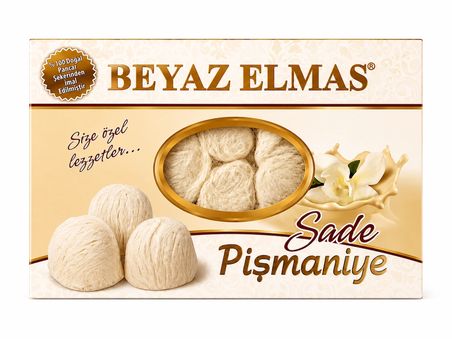 beyaz elmas sade pişmaniye 250 gr -  pancar şekerinden üretilmiştir - geleneksel türk pişmaniyesi - tel helva