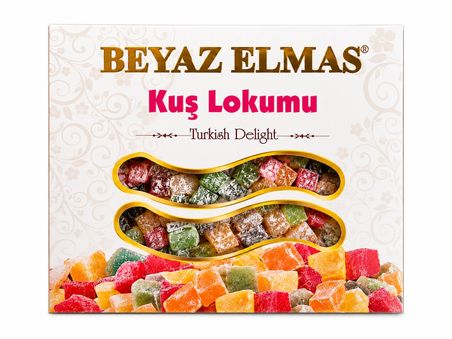 Beyaz Elmas Kuş Lokumu 350 Gr - Geleneksel Türk Lokumu - Karışık Meyve Aromalı İkramlık Lokum