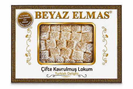 Beyaz Elmas Çifte Kavrulmuş Lokum 250 Gr - Antep Fıstıklı Geleneksel Türk Lokumu - Kuruyemişli Premium Lokum