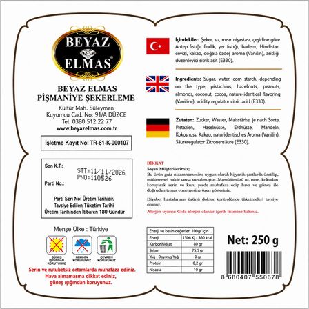Beyaz Elmas Çifte Kavrulmuş Lokum 250 Gr - Antep Fıstıklı Geleneksel Türk Lokumu - Kuruyemişli Premium Lokum