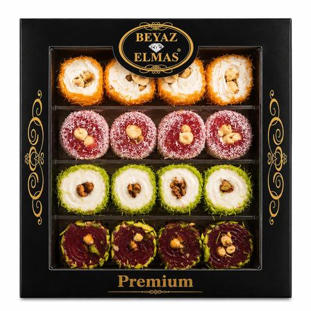 Beyaz Elmas Premium Lokum Fitil 350 Gr - Karışık Kuruyemişli Türk Lokumu - Fıstıklı Fındıklı Hediyelik Lokum