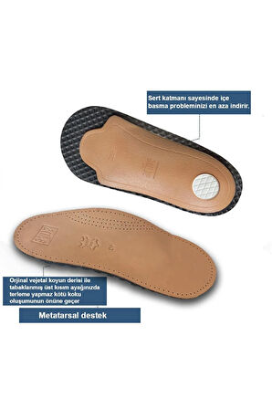 LT02 - Deri Yarım Ortopedik | Ark Destekli, Koku Önleyici ve Ter Emici Hakiki Deri 3/4 İç Tabanlık