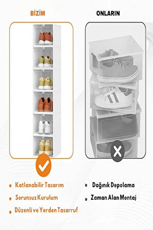 OG01 - Katlanabilir Ayakkabı Rafı | Kolay Kurulum, Modüler, Kapaklı, İstifleme İçin Uygun Kutu 3'lü