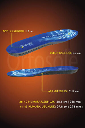 OS203 | Ark ve Jel Destekli Spor Tabanlığı, Çift Taraflı Kemer, Performans Ortopedik İç Tabanık