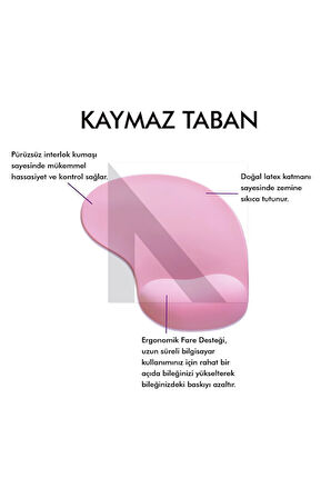 MP01 - Pembe Elips Bilek Destekli Mouse Pad | Konforlu, Kaymaz Taban, Ergonomik, Yumuşak, Ev,Ofis