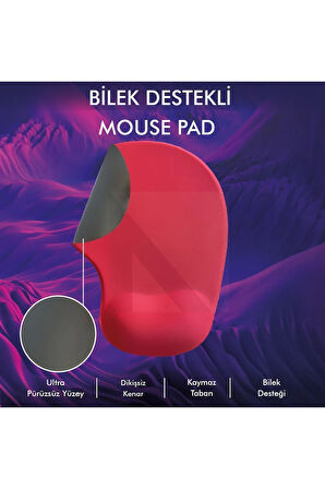 MP01 - Kırmızı Elips Bilek Destekli Mouse Pad | Konforlu, Kaymaz Taban, Ergonomik, Yumuşak, Ev,ofis