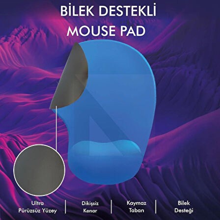 Bilek Destekli Memory Foam Mouse Pad, Ergonomik Kaymaz Hafızalı Köpük Mousepad (23X19 CM)