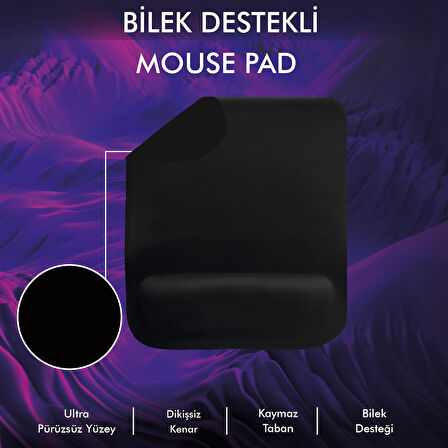 MP002 - Dörtgen Bilek Destekli Mouse Pad | Konfor, Kaymaz Taban, Ergonomik, Yumuşak, Ev,Ofis