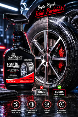 Ebrayn Lastik Parlatıcı 500 ml Oto Lastik Parlatma ve Koruma Spreyi Uzun Süreli Islak Görünüm