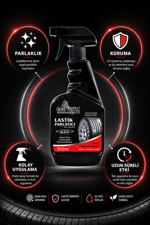 Ebrayn Lastik Parlatıcı 500 ml Oto Lastik Parlatma ve Koruma Spreyi Uzun Süreli Islak Görünüm