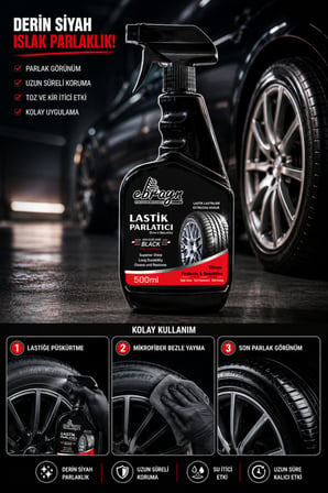 Ebrayn Lastik Parlatıcı 500 ml Oto Lastik Parlatma ve Koruma Spreyi Uzun Süreli Islak Görünüm