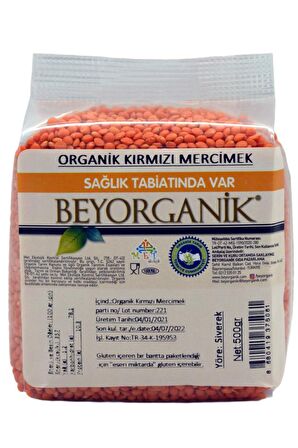 Organik Kırmızı Mercimek (500 gr) - Beyorganik