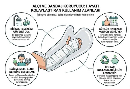 Alçı ve Bandaj Koruyucu - Çocuk Kol Su Geçirmez Her Islak Alanda Kullanım Kırık Bandaj gibi Durumlar İçin Banyo ve Duş Ürünü Alçı Bonesi