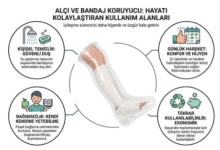 Alçı ve Bandaj Koruyucu - Yetişkin Bacak Diz Üstü Su Geçirmez Her Islak Alanda Kullanım Kırık Bandaj gibi Durumlar İçin Banyo ve Duş Ürünü Alçı Bonesi
