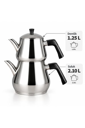 Porsima AKD-156 Mega Boy Paslanmaz Çelik Çaydanlık 3.35 Lt - Kendinden Süzgeçli Aile Boyu