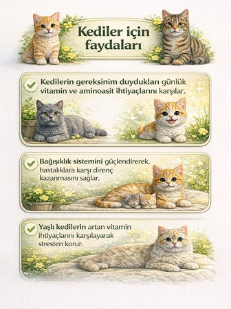 Kedi Multivitamin & Aminoasit Takviyesi – Yavru, Yetişkin, Hamile ve Yaşlı Kediler İçin 90 Tablet