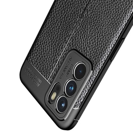 Oppo Reno 6 4G Kılıf Deri Görünümlü Silikon Kamera Korumalı Üstün Koruma Alan Tech