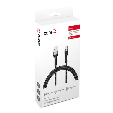 Siyah Shira Serisi Type-c Usb Kablo 1 Metre-Zore