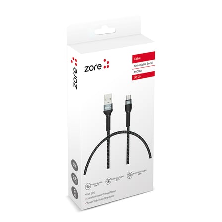 Siyah Shira Serisi Micro Usb Kablo 30 cm-Zore