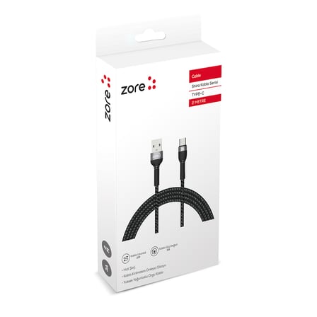 Siyah Shira Serisi Type-c Usb Kablo 2 Metre-Zore