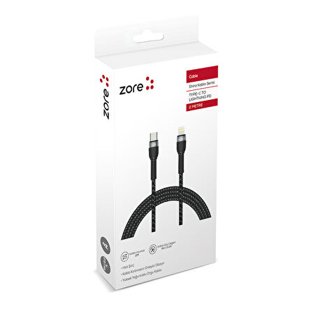 Siyah Shira Serisi Type-c to Lightning PD Kablo 2 Metre-Zore