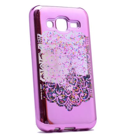 Lexroo Galaxy J2 Kılıf Lexroo Lazer Çiçekli Sıvılı Silikon - Pembe Koyu