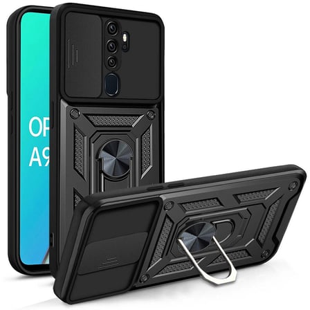 Oppo A5 2020 Kılıf Sürgülü Kamera Koruyucu Manyetik Standlı Tank Koruma Mobilteam