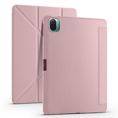 Lexroo Xiaomi Mi Pad 5 Tri Folding Kalem Bölmeli Standlı Silikon Kılıf - Rose Gold