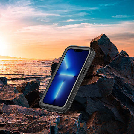 iPhone 13 Pro Uyumlu 1-1 Su Geçirmez Kılıf-Siyah