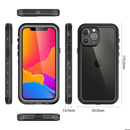 iPhone 13 Pro Max Uyumlu 1-1 Su Geçirmez Kılıf-Siyah