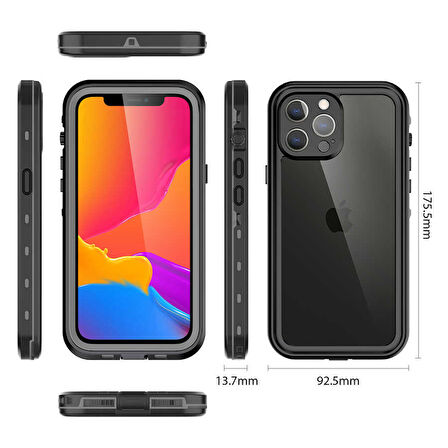 iPhone 13 Pro Max Uyumlu 1-1 Su Geçirmez Kılıf-Siyah
