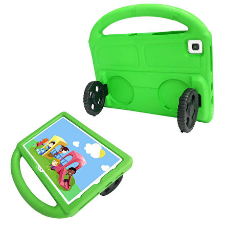 Galaxy Tab A7 10.4 T500 2020  Uyumlu ​İNC Wheel Car Tekerlek Standlı Tablet Eva Silikon Kılıf-Kırmızı