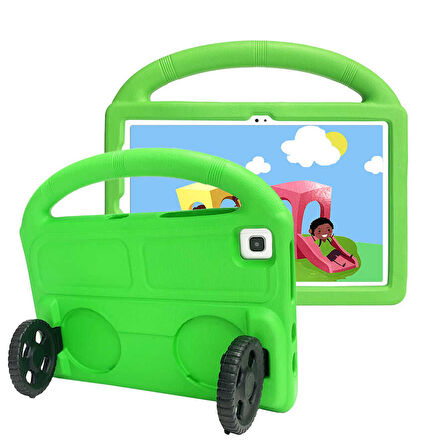 Galaxy Tab A7 10.4 T500 2020 ​ZYL Wheel Car Tekerlek Standlı Tablet Eva Silikon Kılıf - Pembe Koyu