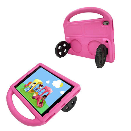iPad 10.2 (8.Nesil)  Uyumlu ​ALT Wheel Car Tekerlek Standlı Tablet Eva Silikon Kılıf-Kırmızı