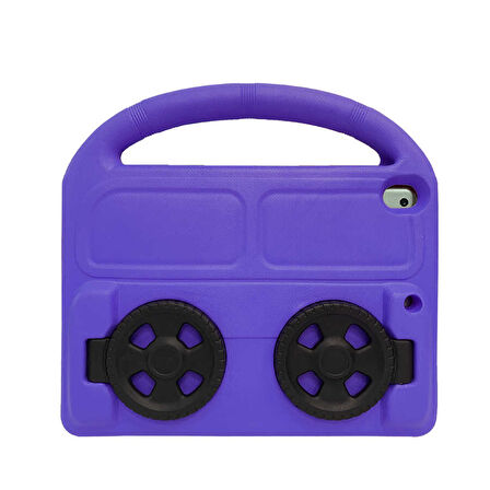 iPad 10.2 (9.Nesil)  Uyumlu ​ALT Wheel Car Tekerlek Standlı Tablet Eva Silikon Kılıf-Mor