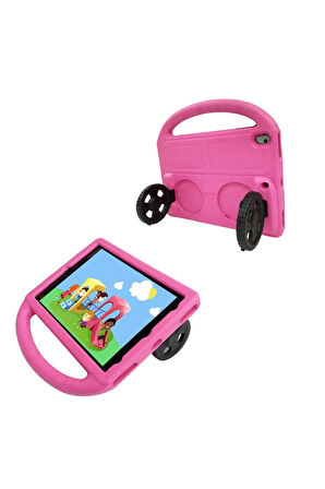 İpad 10.2 (8.NESİL) Uyumlu Wheel Car Tekerlek Standlı Tablet Eva Silikon Kılıf-mavi