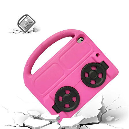 iPad 10.2 (8.Nesil)  Uyumlu ​MKST Wheel Car Tekerlek Standlı Tablet Eva Silikon Kılıf-Mor