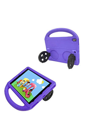 İpad 10.2 (9.NESİL) Uyumlu Wheel Car Tekerlek Standlı Tablet Eva Silikon Kılıf-mor