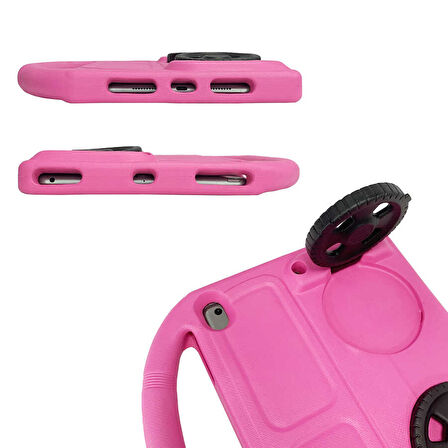 iPad 10.2 (8.Nesil)  Uyumlu ​ZYL Wheel Car Tekerlek Standlı Tablet Eva Silikon Kılıf-Yeşil