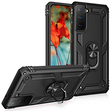 Samsung Galaxy S21 FE Kılıf Vega Tank Sert Yüzüklü Standlı Zırh Koruma Kapak